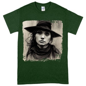 Charcoal Print Heavy Cotton T-Shirt - Witch Themed Tee Shirt - Portrait T-Shirt