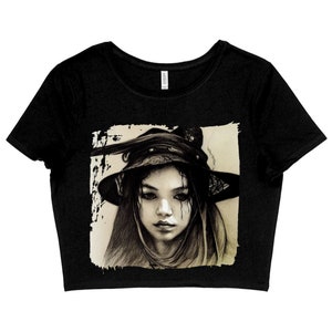 Witch Style Women&#39;s Cropped T-Shirt - Halloween Crop Top - Charcoal Print Crop Tee Shirt