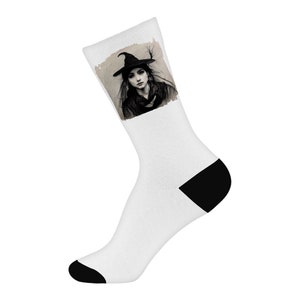 Charcoal Art Socks - Vintage Witch Novelty Socks - Printed Crew Socks