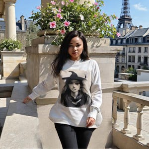 Charcoal Art Sweatshirt - Vintage Witch Crewneck Sweatshirt - Printed Sweatshirt