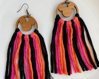 Disney Halloween Earrings, Laser Cut Wood, Macrame Cord