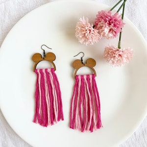 Disney Earrings, Disney Macrame Earrings, Disney Dangle Earrings, Jewelry for Disney Lovers, Pink Mickey Earrings, Barbie Vibes