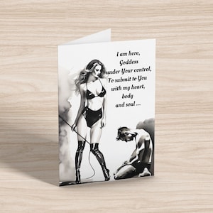 Carte d'amour dominatrice, carte de voeux BDSM pour maîtresse ou homme soumis ou esclave masculin