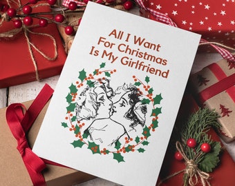 Lesbian Christmas Card for Girlfriend, Wife or Married Lesbian Couples and Friends