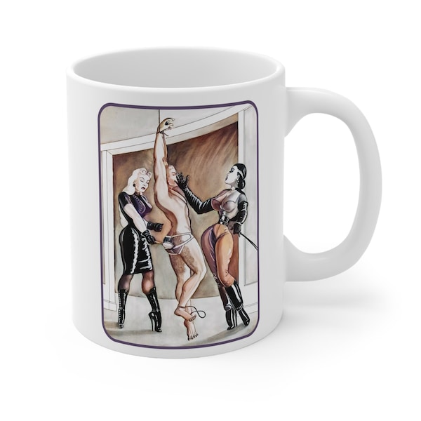 Femdom Coffee Mug, Vintage Art Suspension Mistress Slave MugThreesome Femdom mug