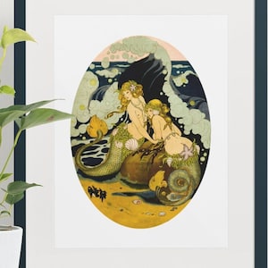 Sapphic Art, Lesbian Wall Decor, Gay Mermaids, LGBTQ Vintage