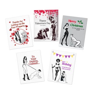 Femdom Grußkarten 5er-Pack zu Weihnachten, Mistress Geburtstag, Jahrestag, Valentinstag