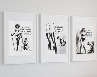 Femdom Art Print Poster Set of Three, Doungon BDSM Wall Decor