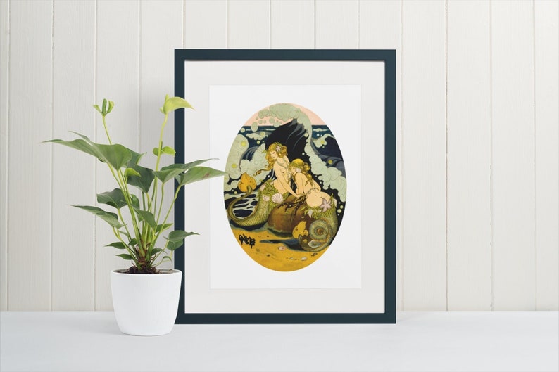 Lesbian Mermain Erotic poster art print Sapphic
