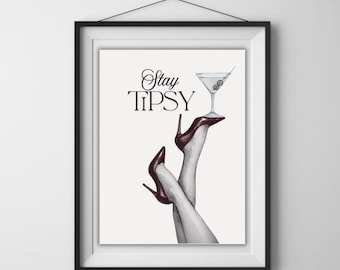 Martini Print, Feminine Martini Art, Woman in Red High Heels