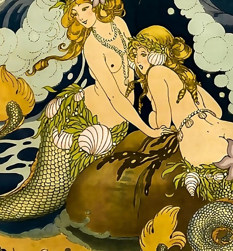 Lesbian Mermain Erotic poster art print