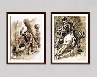 Lot de deux impression d'art BDSM, art fétiche maître esclave, affiches érotiques perverses