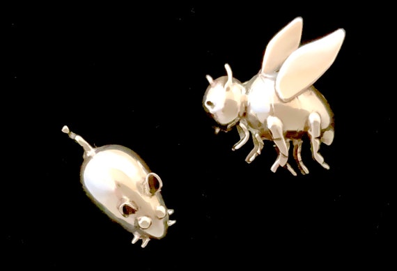 Sterling Bee and Mouse Pins - image 1