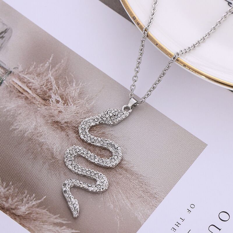 Snake necklace with diamond snake pendant necklace Etsy