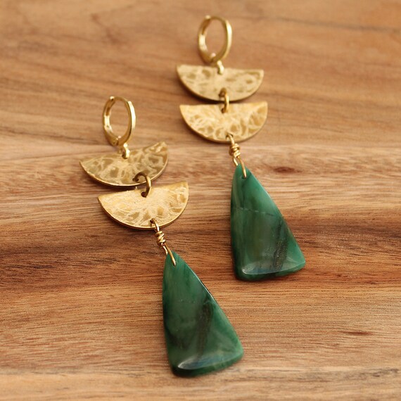 Green African Jade Stone Jewelry Earrings