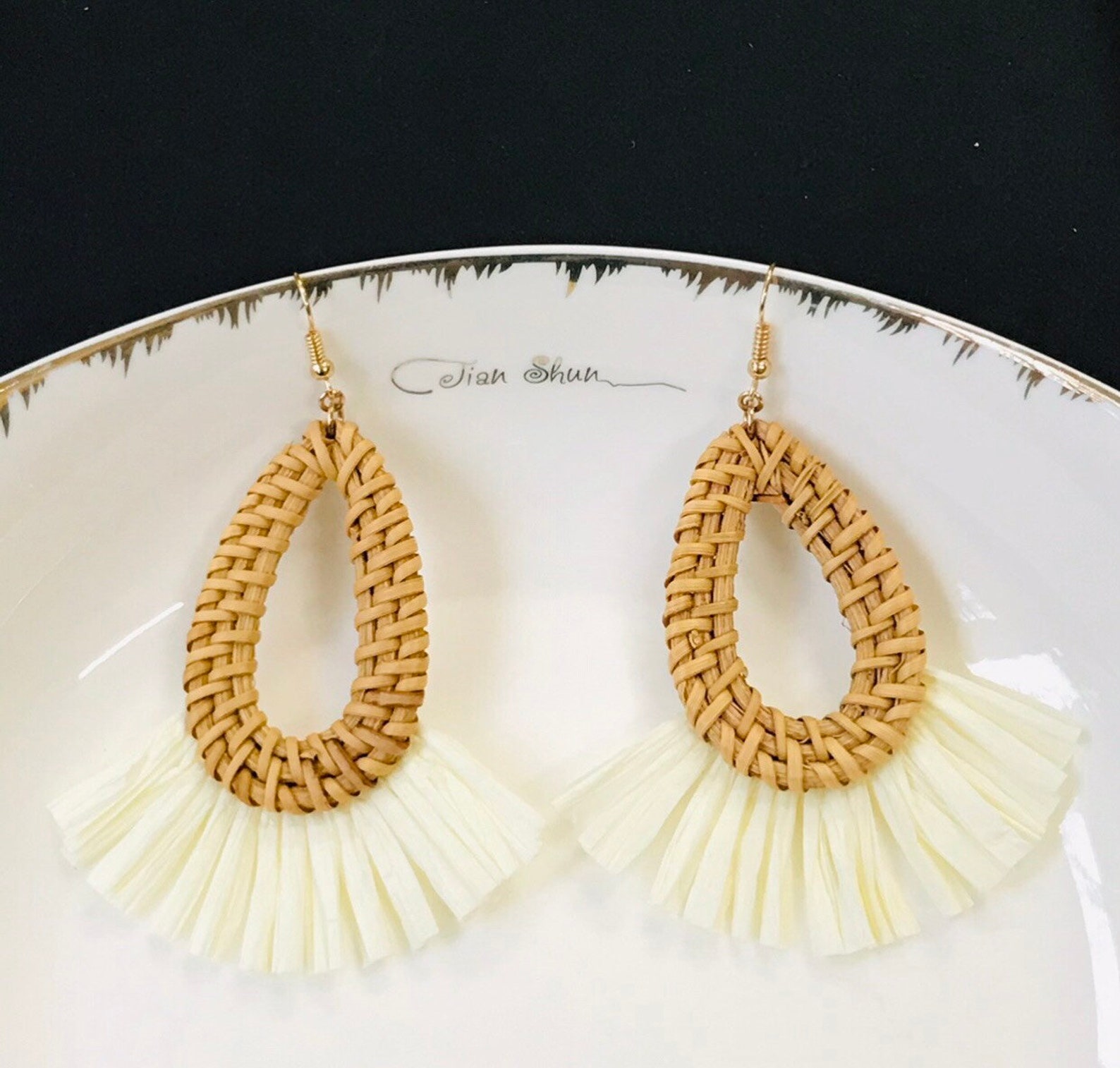 Rattan Earrings Lightweight Straw Wicker Woven Earring Braid Etsy