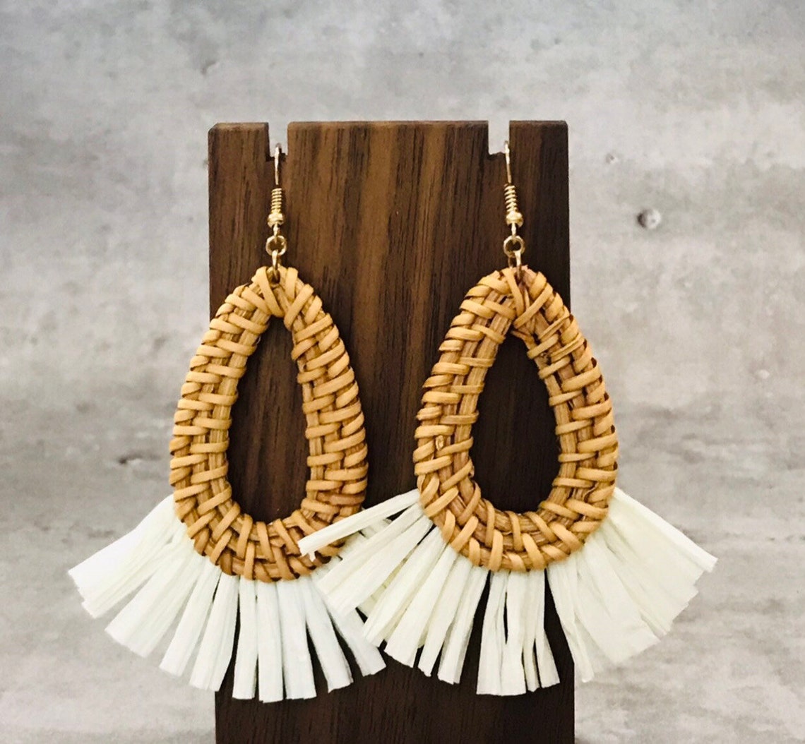 Rattan Earrings Lightweight Straw Wicker Woven Earring Braid Etsy