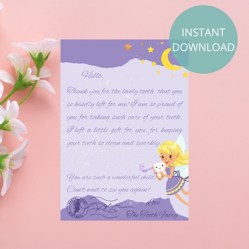 Tooth Fairy Letter Printable Lost Tooth Purple Certificate - Etsy