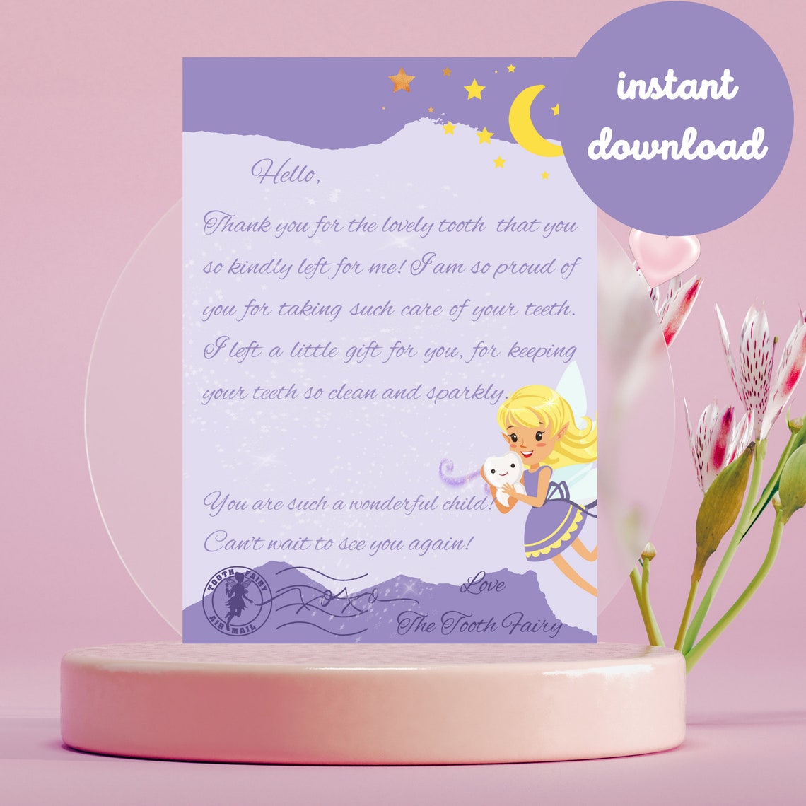 Tooth Fairy Letter Printable Lost Tooth Purple Certificate - Etsy