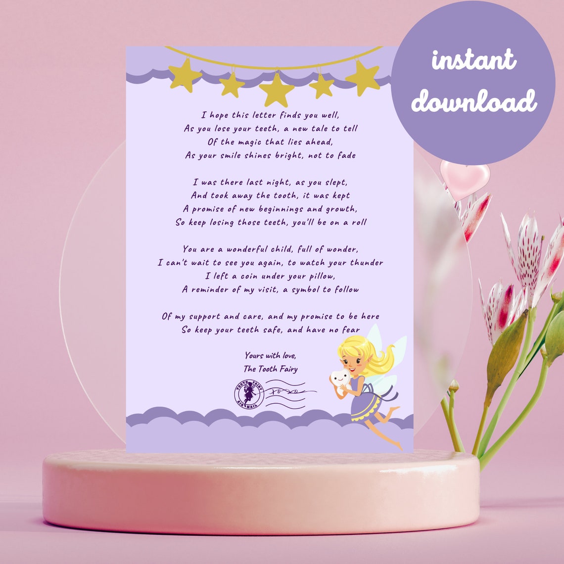 Tooth Fairy Letter for Girls Printable Lost Tooth Certificate tooth ...