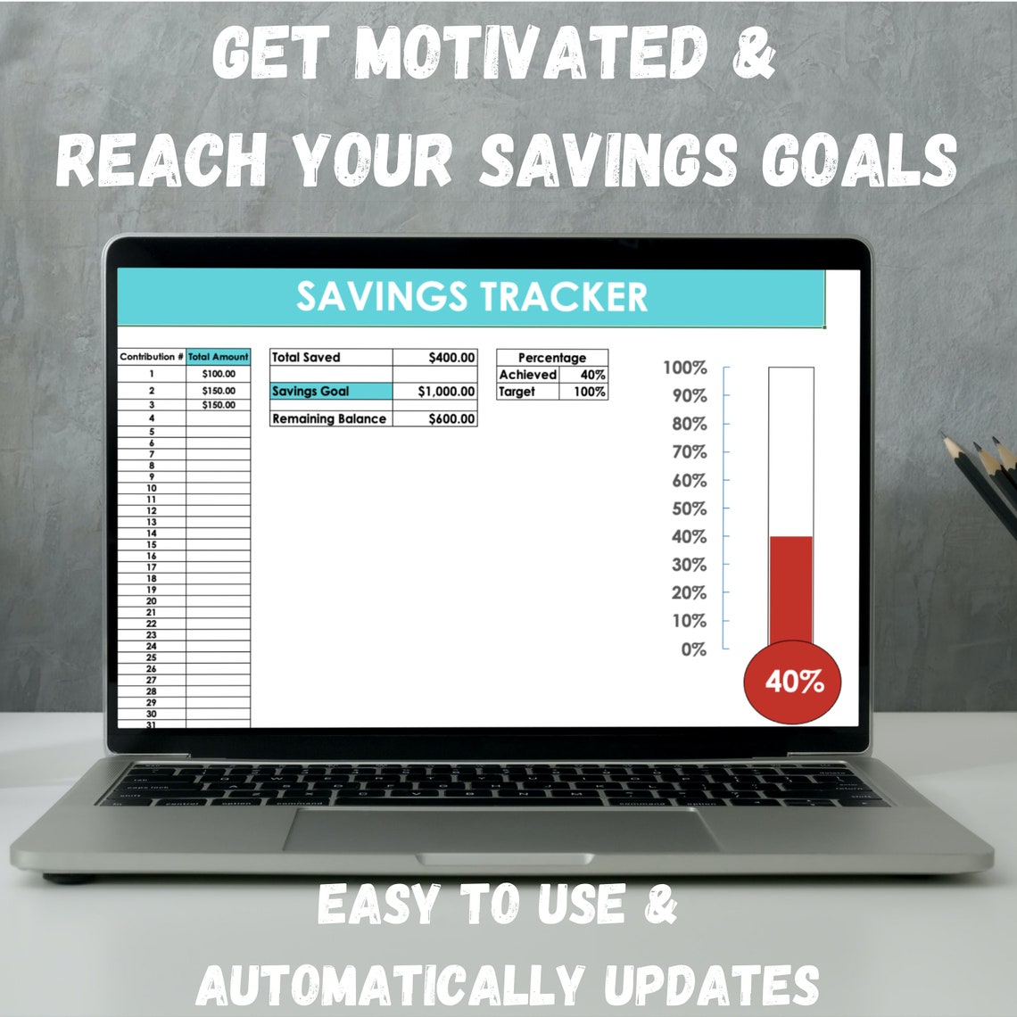 Savings Tracker Savings Thermometer Excel Spreadsheet Etsy