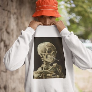 Skeleton Sweater Halloween Crewneck Van Gogh Sweatshirt Skeleton Hoodie Halloween Sweater Van Gogh Skeleton Mens Sweater Indie Sweatshirt