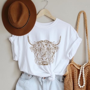 Camiseta de vaca de las Tierras Altas, camiseta de vaca, camiseta con gráfico del oeste, camiseta de vaca, camisetas del oeste, vaca de las Tierras Altas de Escocia, regalos de vaca, vaca peluda, camiseta de vaquilla