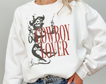 Cowgirl-tröja Alla hjärtans dag-tröja med rund hals, Western Cowboy-tröja Alla hjärtans dag-konsertoutfit - Retro Cowboy Lover-tröja