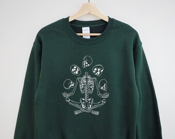 Halloween Sweater Skeleton Sweatshirt Halloween Crewneck Juggling Skeleton Halloween Clothes Yoga Skeleton Fall Apparel Halloween Sweatshirt