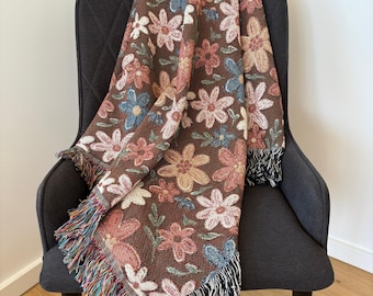 Herbst Floral Decke Cottagecore Blume gewebte Decke Herbst Dekor Herbst Muted Retro Blumen