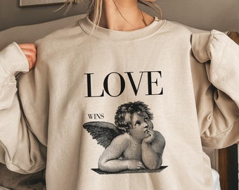 Liefde wint shirt, Valentijnsdag sweatshirt, Galentines Day Gift, Love Sweatshirt, Cherub Angel Shirt, Valentine Sweatshirt, Cupid Crewneck