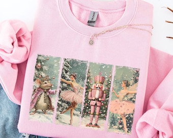 Pink Nutcracker Sweatshirt, Pink Christmas Sweatshirt, Nutcracker Ballerina, Holiday Sweatshirt, Nutcracker Sweater, Festive Sweatshirt