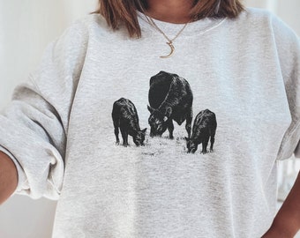 Sweat-shirt de vache, pull de vache, Western Crewneck, sweat-shirt animal, vaches, cadeau d’amoureux des animaux, chemise de fille de ferme, col d’équipage graphique, chemise de vache