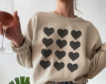Heart Sweatshirt, Valentines Day Sweatshirt, Galentines Day, Valentines Day Gift, Valentines Outfit, Black Heart, Retro Valentine, Crewneck