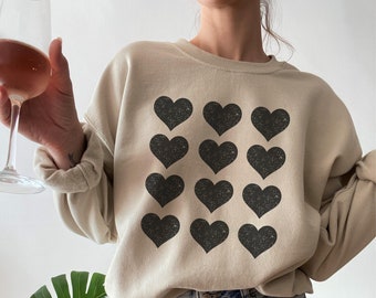 Hartsweater, Valentijnsdagsweatshirt, Galentines Day, Valentijnsdagcadeau, Valentijnsdagoutfit, Black Heart, Retro Valentine, ronde hals