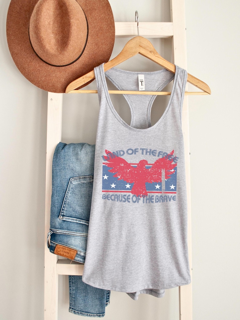 4th July Tank Top Land Of The Free Because Of The Brave American Eagle Patriotic Shirt Freedom Shirt America Tank Top Fourth of July Heather Grey