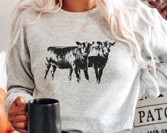 Sweat vache pull vache col rond western sweat animal vintage Western Wear chemise vache ferme fille chemise vache col rond bovin