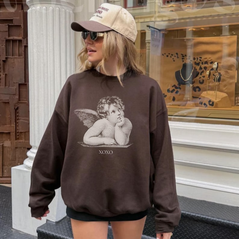 Light Academia-kleding, Valentijnsdagsweater, Cherub Angel-shirt, XOXO-sweater, Dark Academia, Alt-kleding, Valentijnssweater afbeelding 3