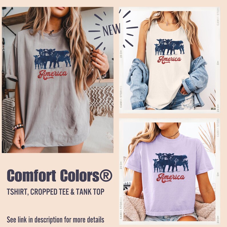 4th of July Tank Top, America Tank Top, Patriotic Cow, Western Tank Top, American Cow Shirt, Retro Distressed Tee, 4th of July Shirt image 5