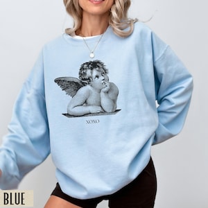 Light Academia-kleding, Valentijnsdagsweater, Cherub Angel-shirt, XOXO-sweater, Dark Academia, Alt-kleding, Valentijnssweater Light Blue