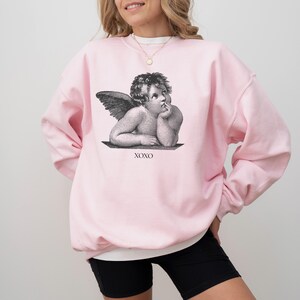 Light Academia-kleding, Valentijnsdagsweater, Cherub Angel-shirt, XOXO-sweater, Dark Academia, Alt-kleding, Valentijnssweater Light Pink