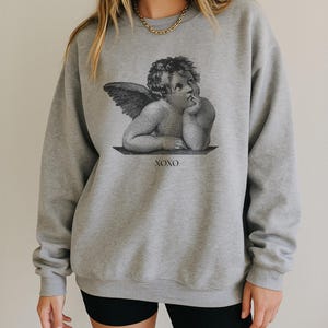 Light Academia-kleding, Valentijnsdagsweater, Cherub Angel-shirt, XOXO-sweater, Dark Academia, Alt-kleding, Valentijnssweater Sport Grey