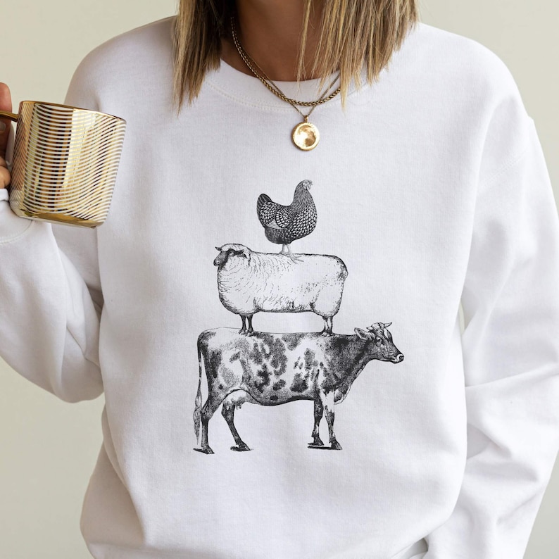 Kotröja, Kycklingtröja, Westerntröja, Lantligtröja, Fårtröja, Vegansktröja, Bondtröja, Staplade bondgårdsdjur bild 2