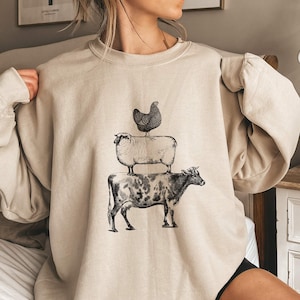 Cow Sweatshirt, Chicken Sweatshirt, Western Sweatshirt, Country Sweatshirt, Sheep Shirt, Vegan Sweater, Farm Sweatshirt, Stacked Farm Animal