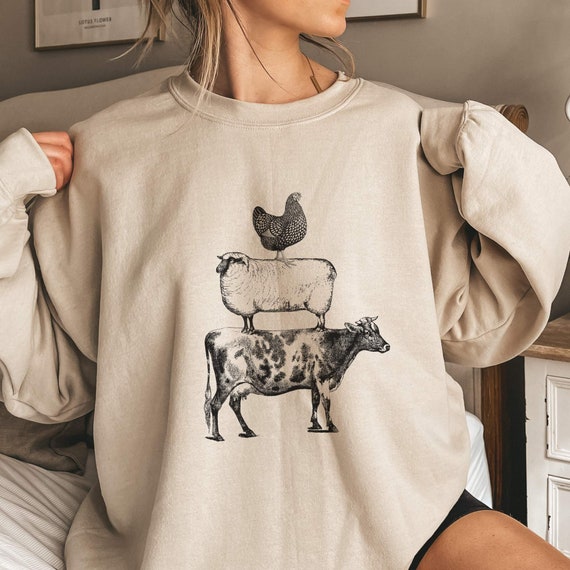 Cow Sweatshirt, Chicken Sweatshirt, Western Sweatshirt, Country Sweatshirt, Sheep Shirt, Vegan Sweater, Farm Sweatshirt, Stacked Farm Animal