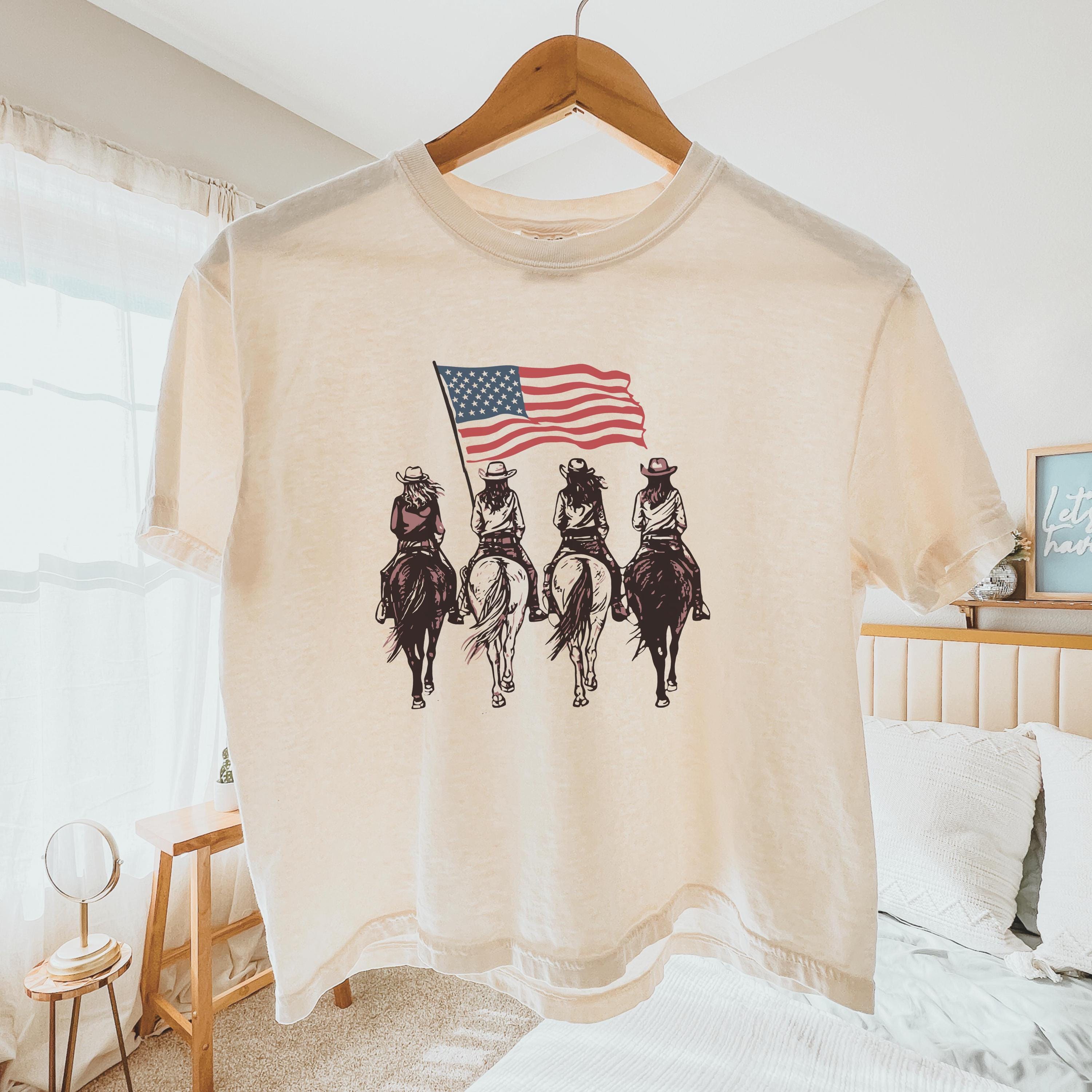 Cowgirl Cropped Tshirt 4th of July Comfort Colors® Shirt Western Fourth of July Cropped Tee American Cowboy Shirt Boxy Fit Patriotic Tops