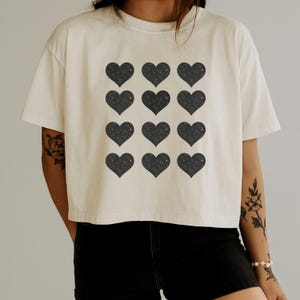 Black Heart Shirt Comfort Colors Valentines Shirt for Women Retro Valentines Day Boxy Crop Tee
