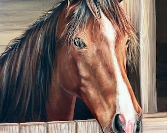 COMMISSION PAINTING, Horse PORTRAIT, Pet Oil Painting, Stretched Canvas Personalized Hand Painted Puppy Portrait, Animal Decor