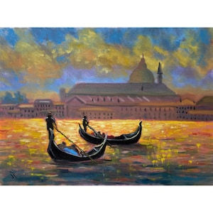 Venice Painting: Impressionistic Italian Seascape, Original Oil on Paper (8.3 x 11.7 in