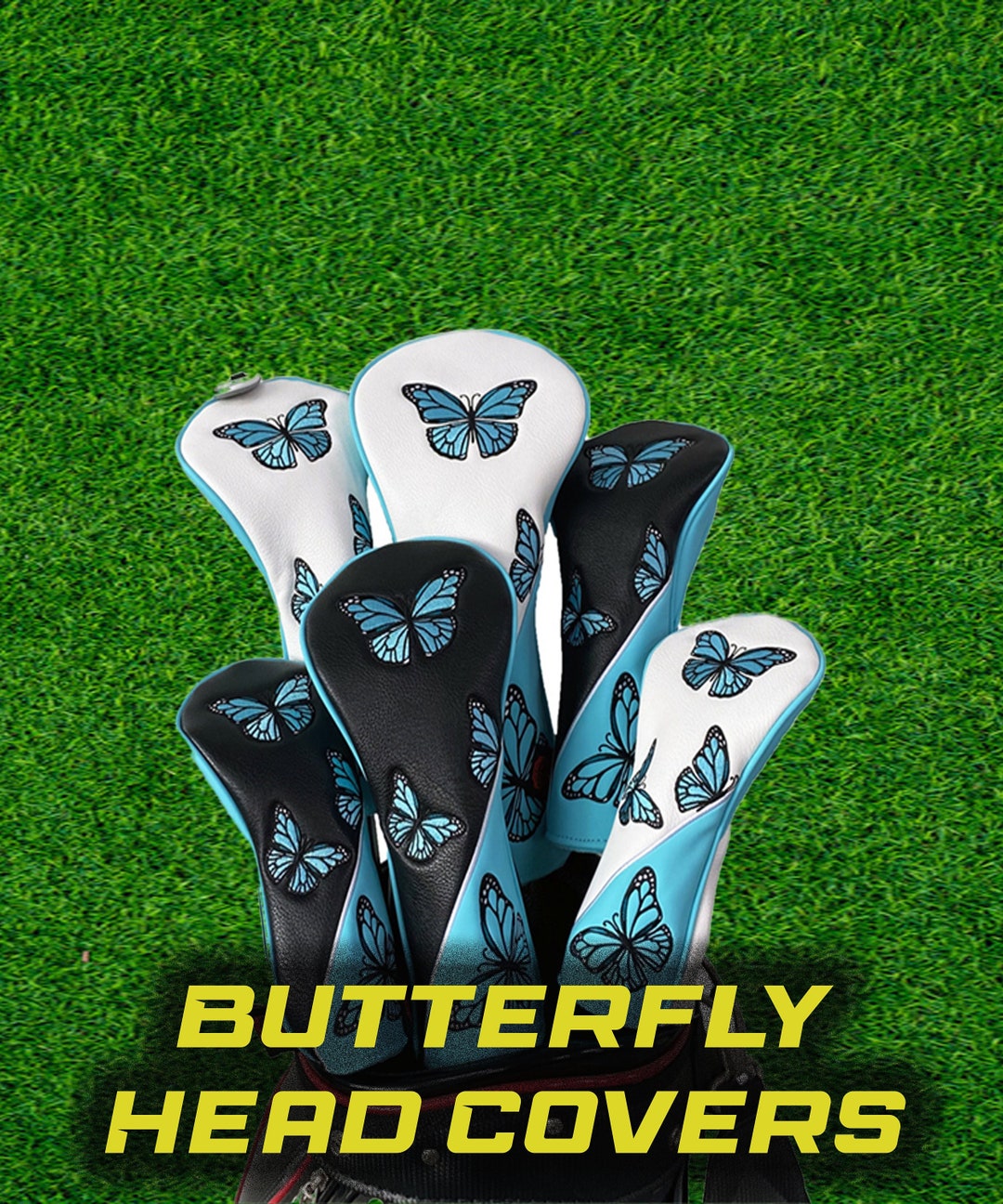 Butterfly Golf Head Covers Leather Embroidered Golf Cover Driver